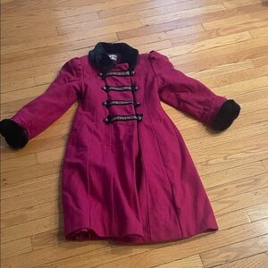Rothschild Magenta Military-Style Kids Coat with Black Trim